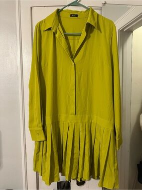 Lime Green Pleated Shirt Dress